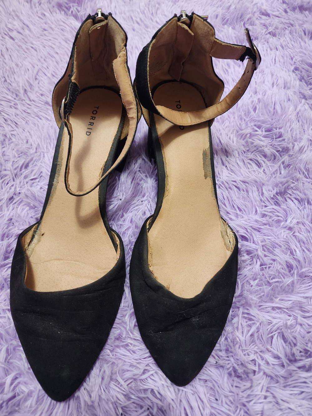 13W [Torrid] Black Pointed D'Orsay AnkleStrap Flats -See Pics/Wear, Outside Good